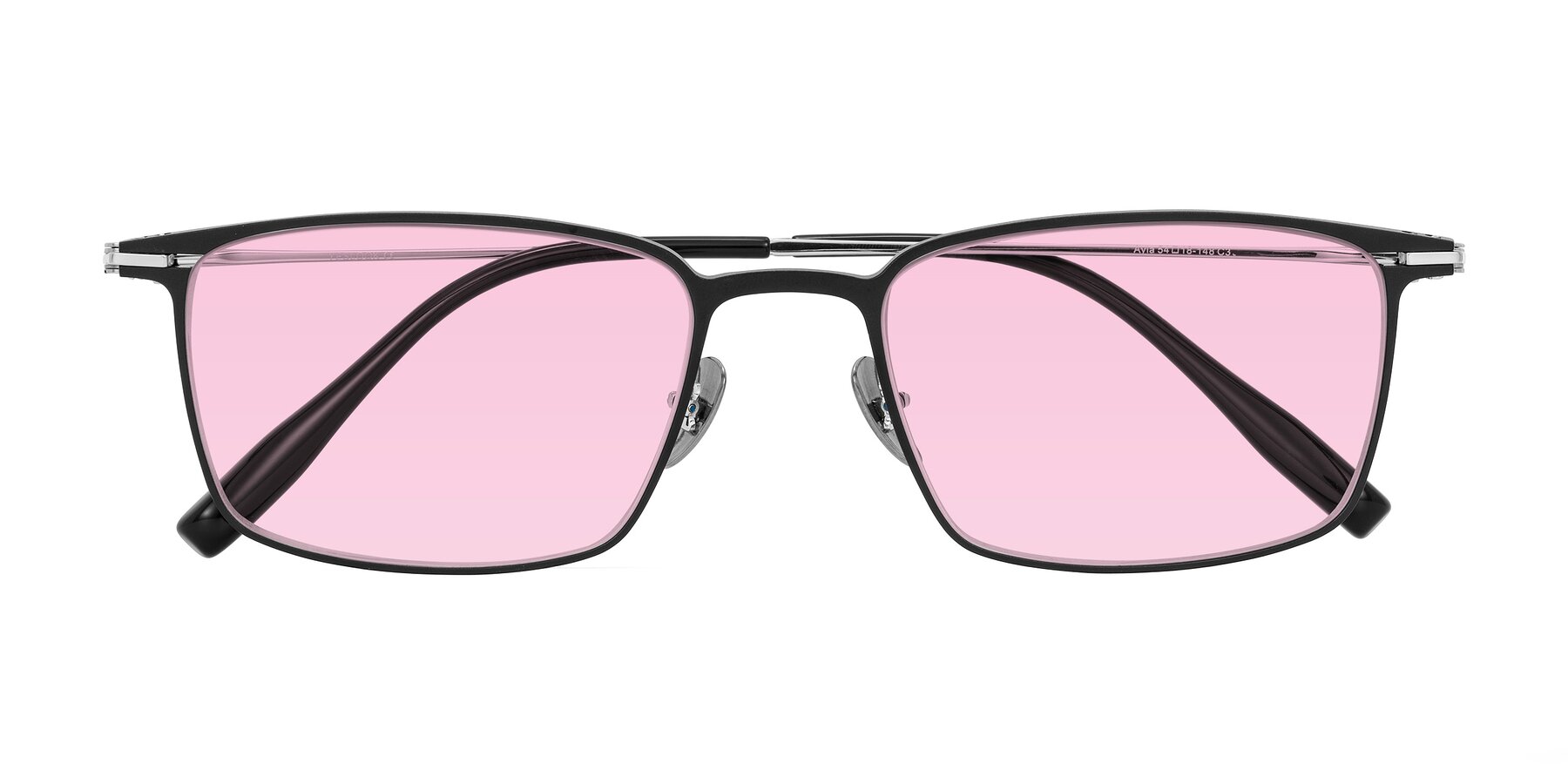 Folded Front of Ayla in Black/Silver with Light Pink Tinted Lenses