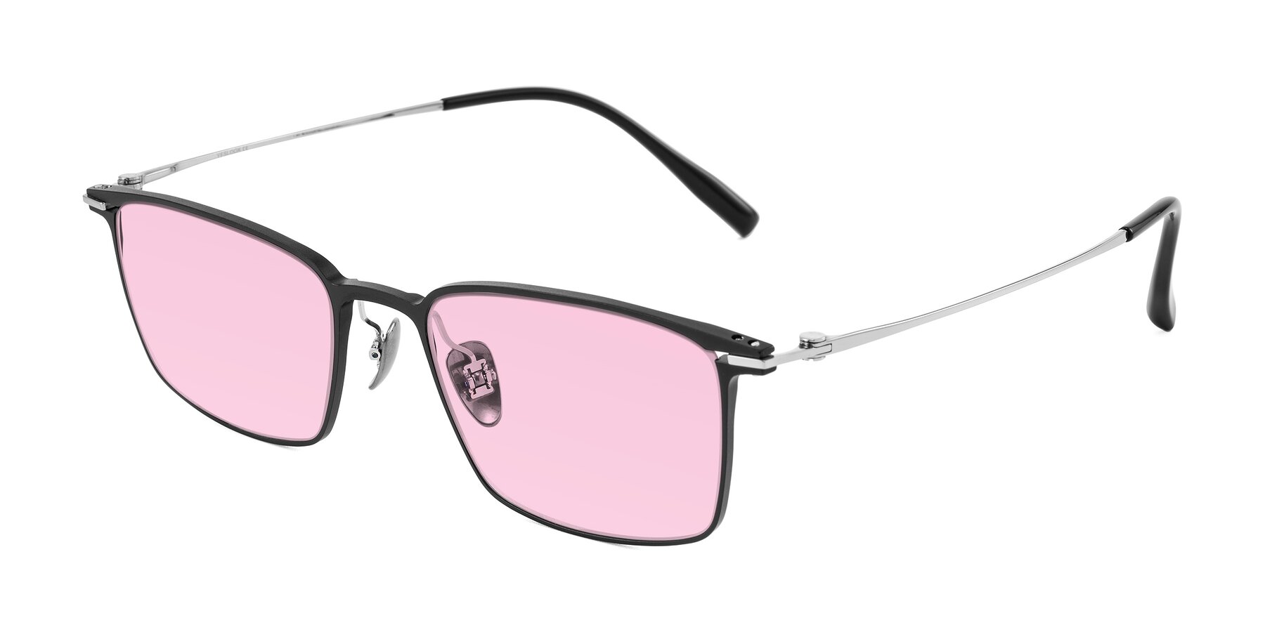 Angle of Ayla in Black/Silver with Light Pink Tinted Lenses