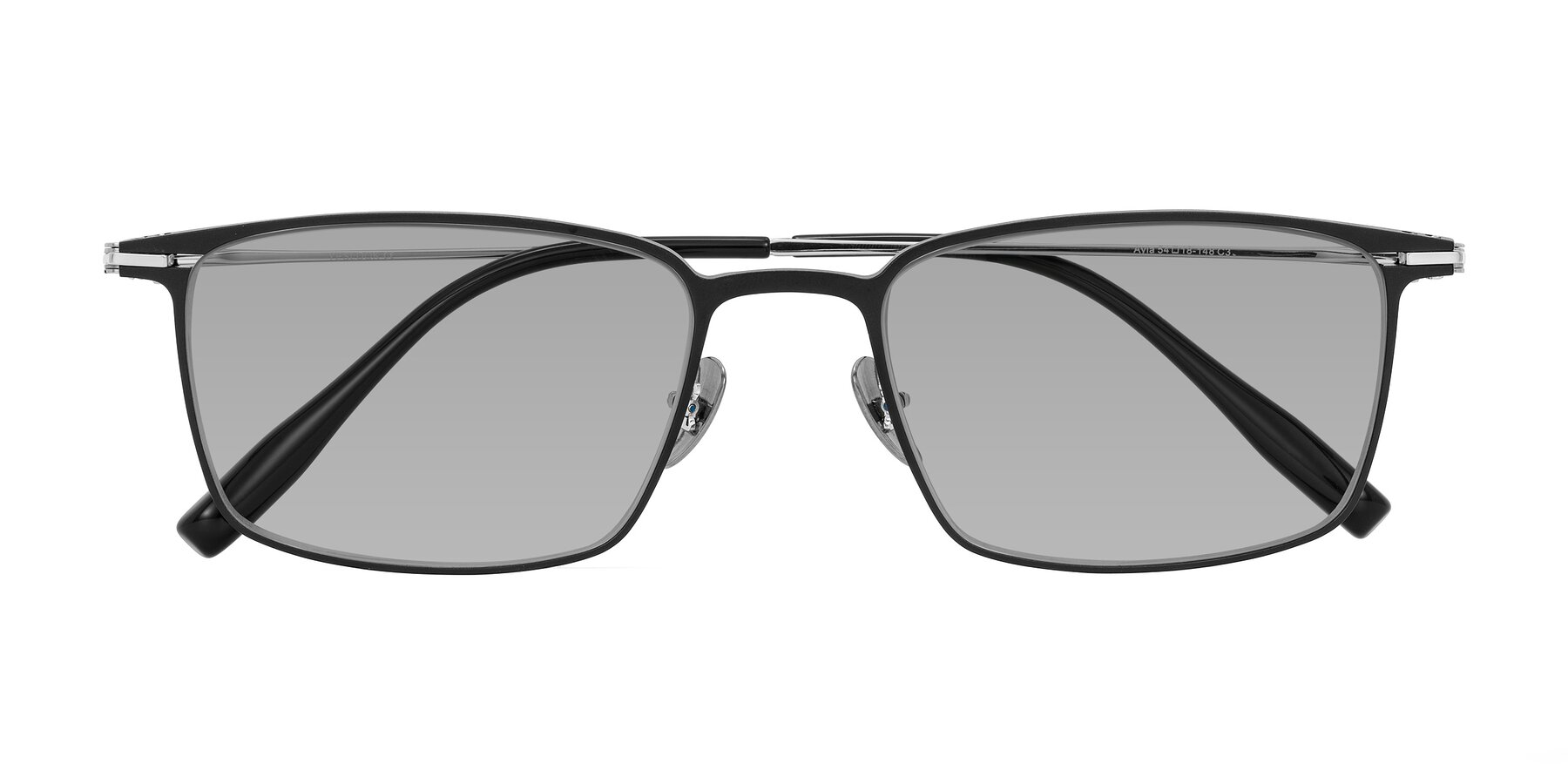 Folded Front of Ayla in Black/Silver with Light Gray Tinted Lenses