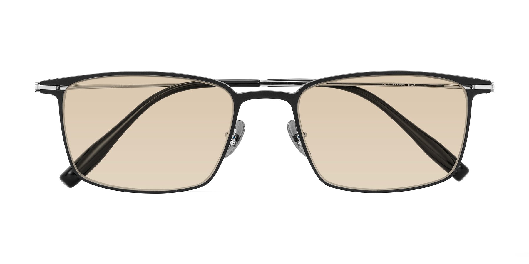 Folded Front of Ayla in Black/Silver with Light Brown Tinted Lenses