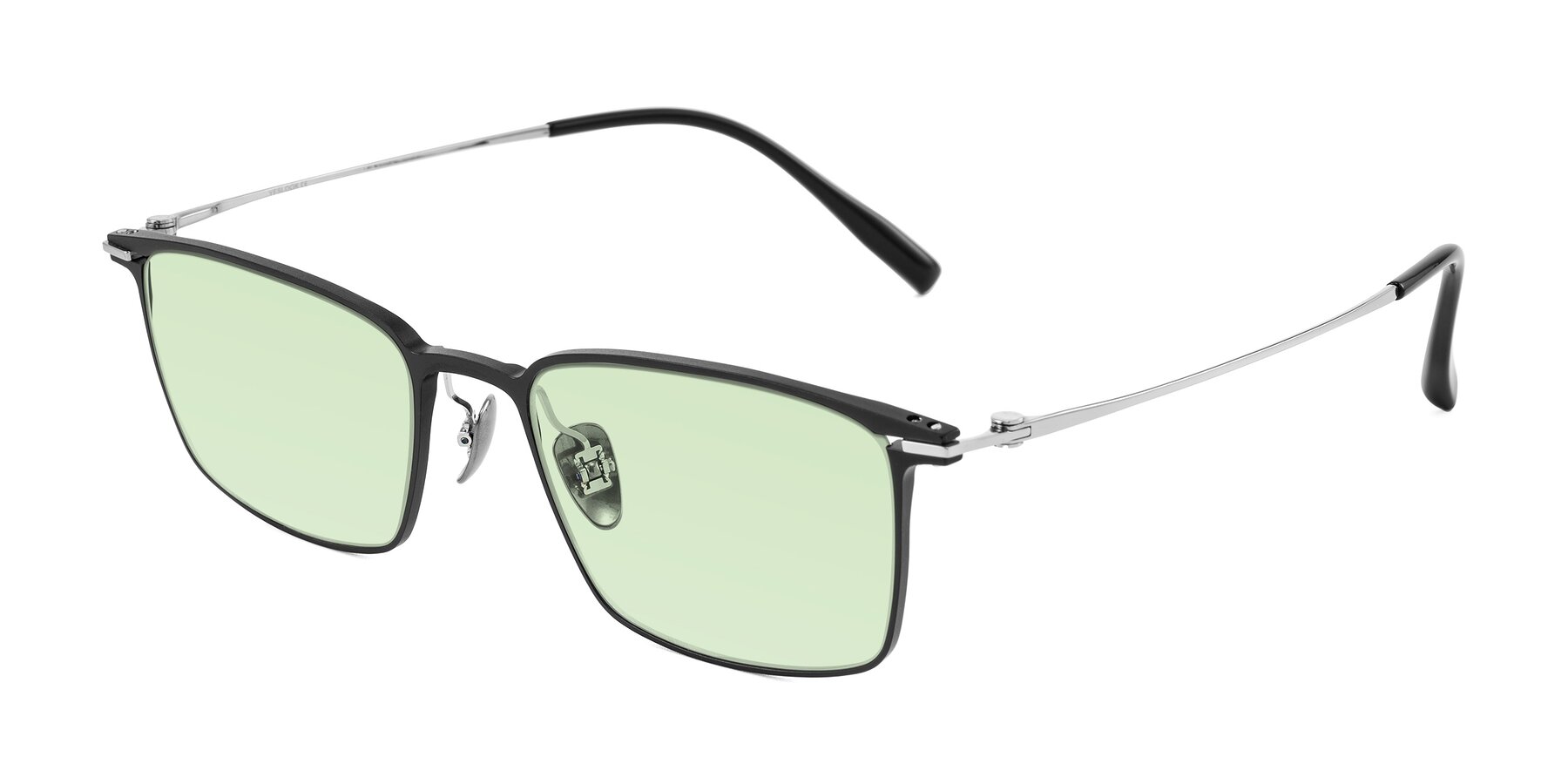 Angle of Ayla in Black/Silver with Light Green Tinted Lenses