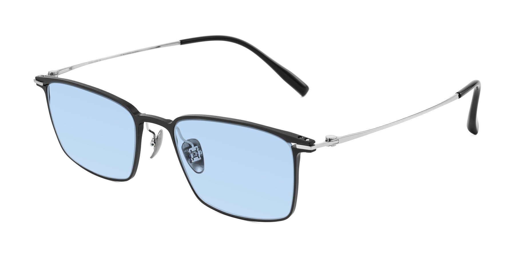 Angle of Ayla in Black/Silver with Light Blue Tinted Lenses