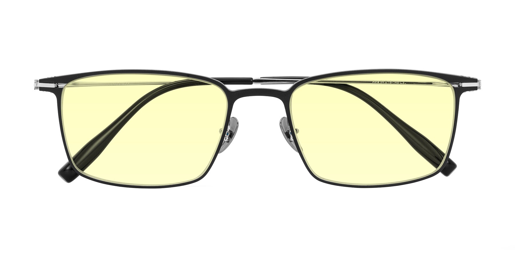 Folded Front of Ayla in Black/Silver with Light Yellow Tinted Lenses