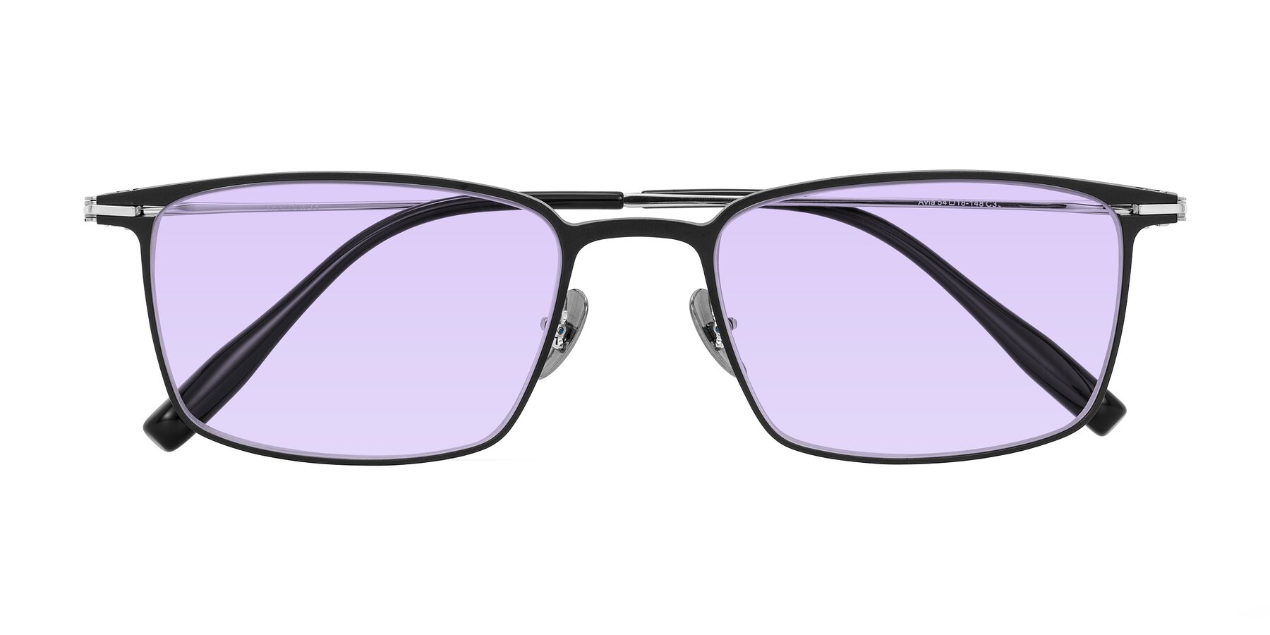 Folded Front of Ayla in Black/Silver with Light Purple Tinted Lenses