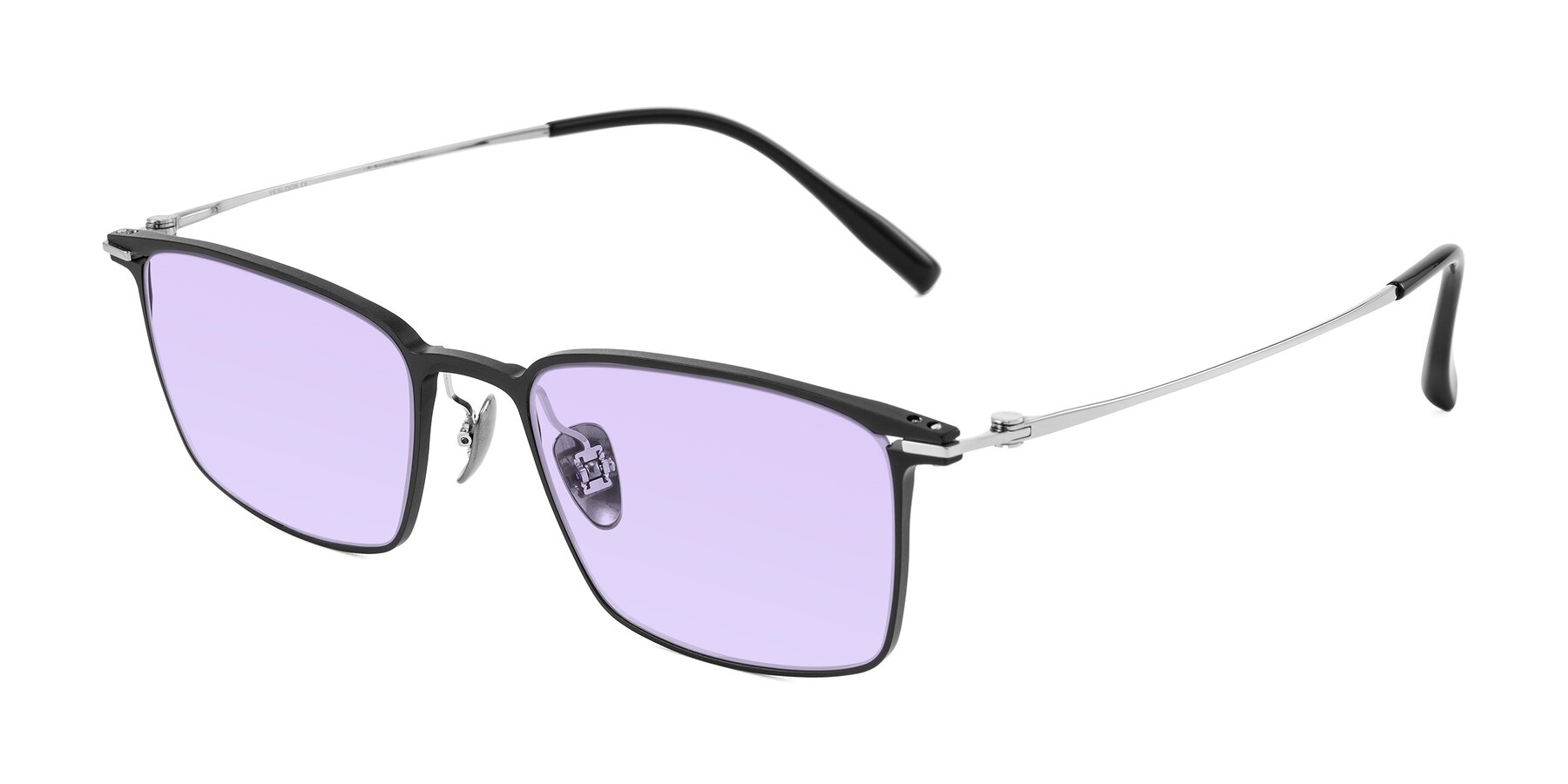 Angle of Ayla in Black/Silver with Light Purple Tinted Lenses
