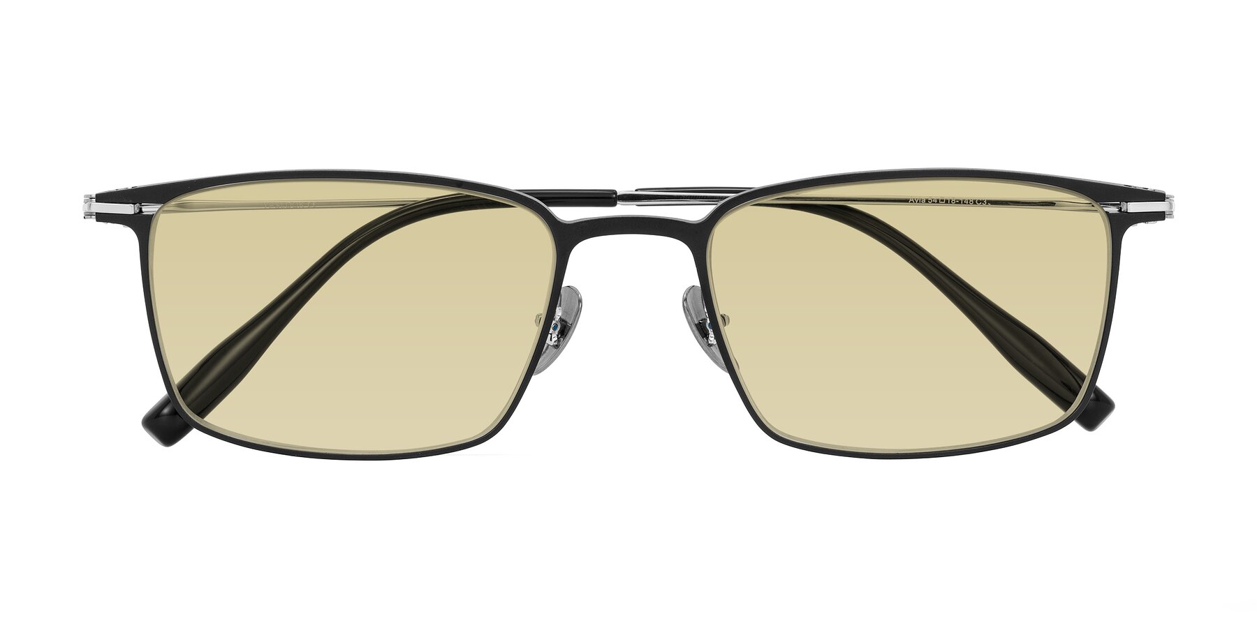 Folded Front of Ayla in Black/Silver with Light Champagne Tinted Lenses