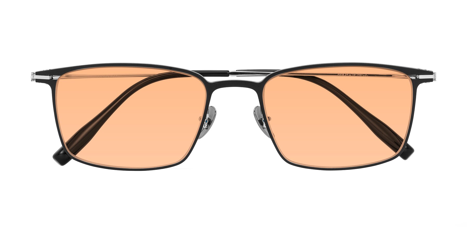 Folded Front of Ayla in Black/Silver with Light Orange Tinted Lenses