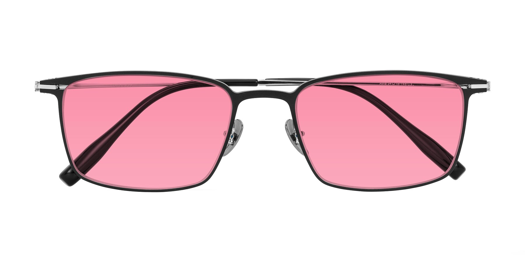 Folded Front of Ayla in Black/Silver with Pink Tinted Lenses
