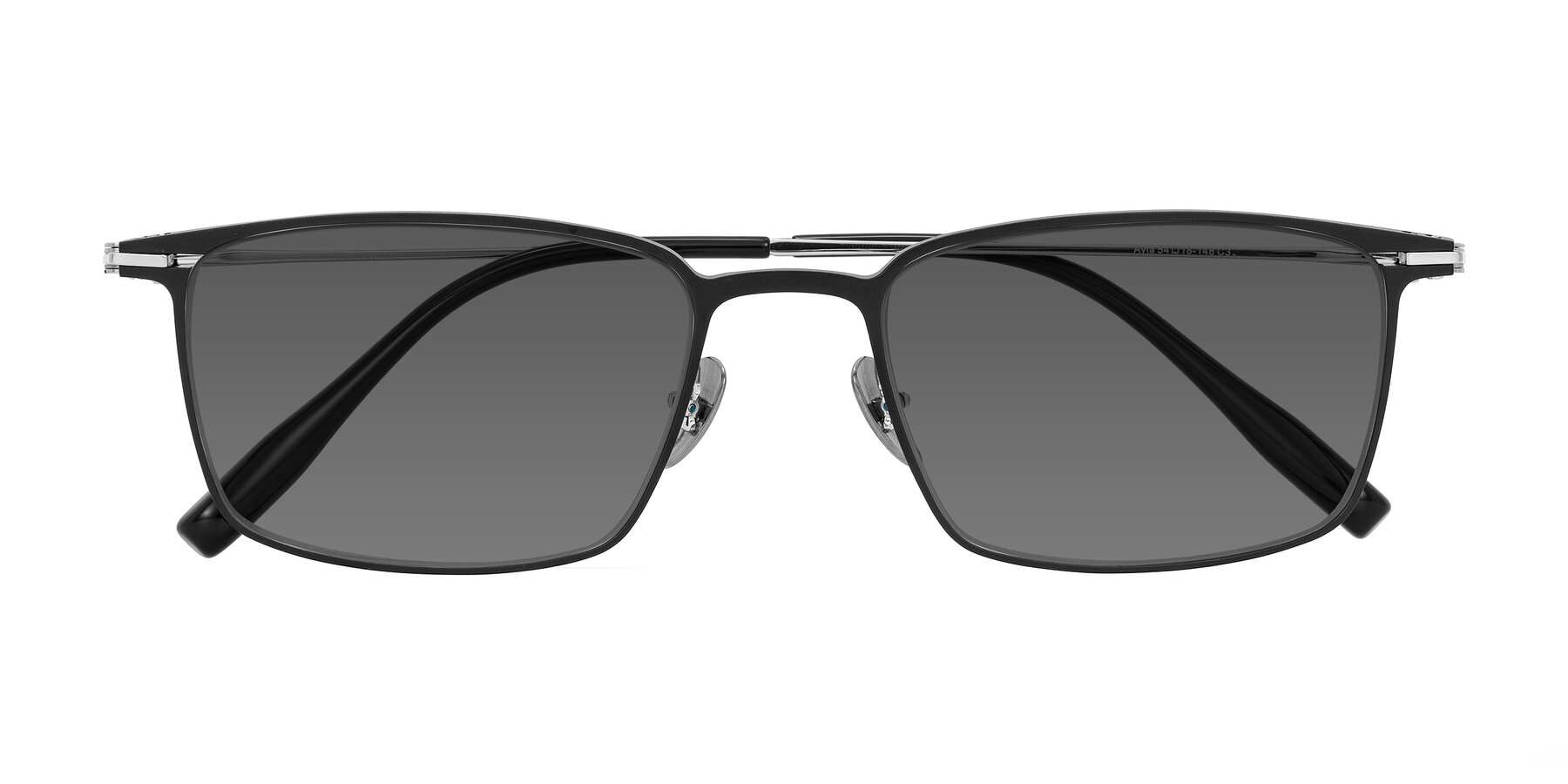Folded Front of Ayla in Black/Silver with Medium Gray Tinted Lenses