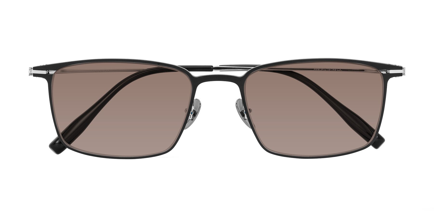 Folded Front of Ayla in Black/Silver with Medium Brown Tinted Lenses