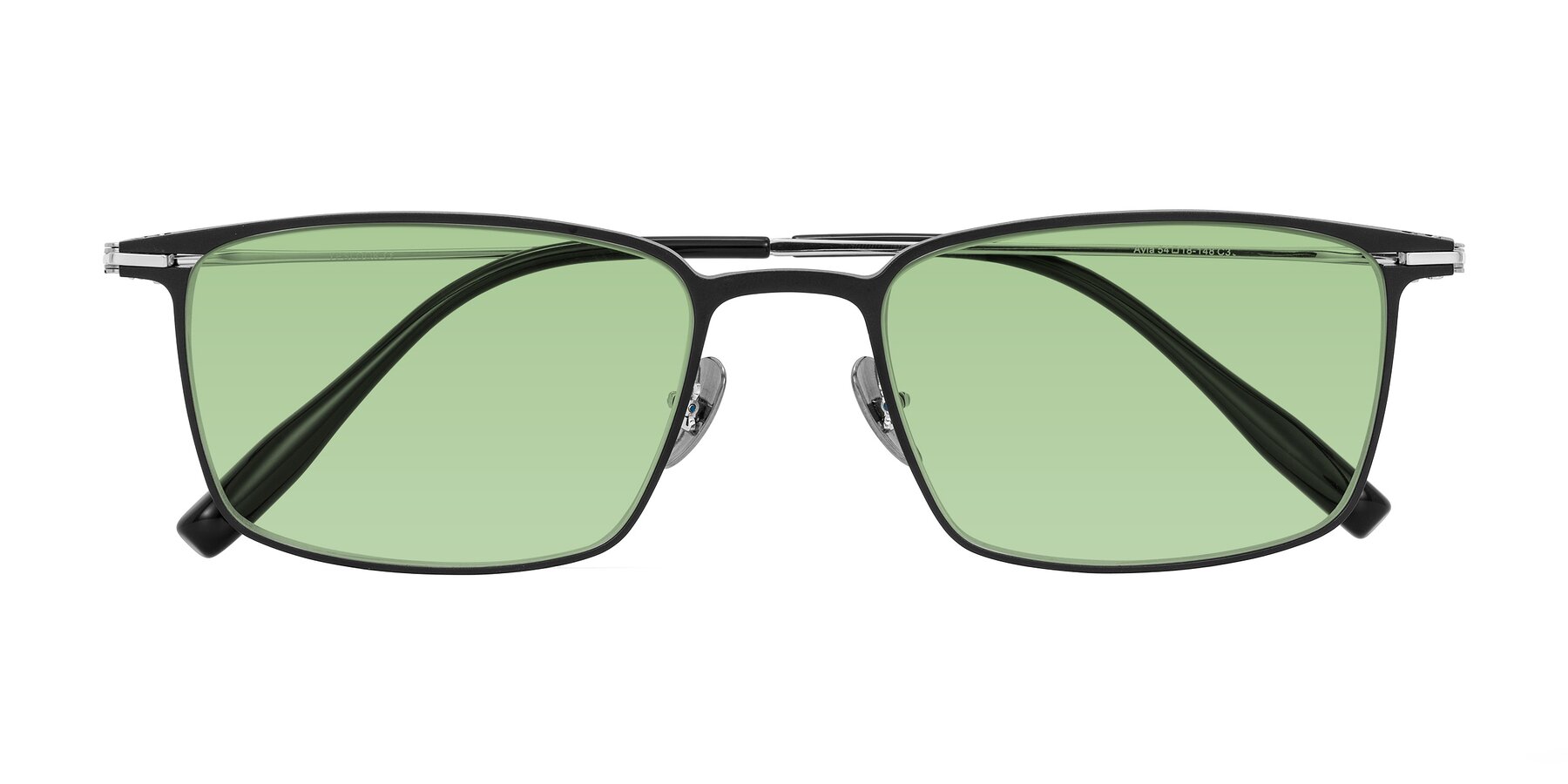 Folded Front of Ayla in Black/Silver with Medium Green Tinted Lenses