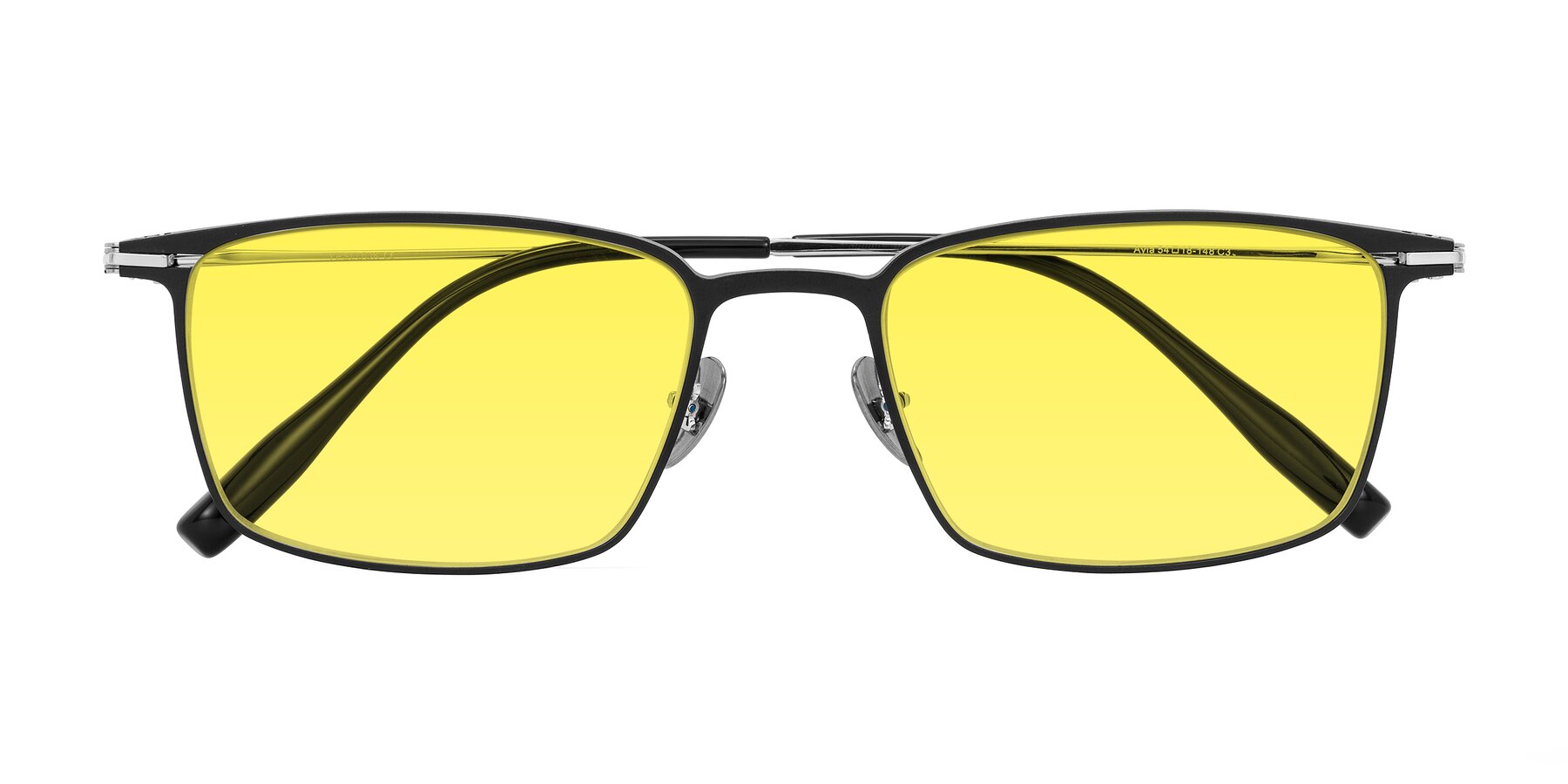Folded Front of Ayla in Black/Silver with Medium Yellow Tinted Lenses