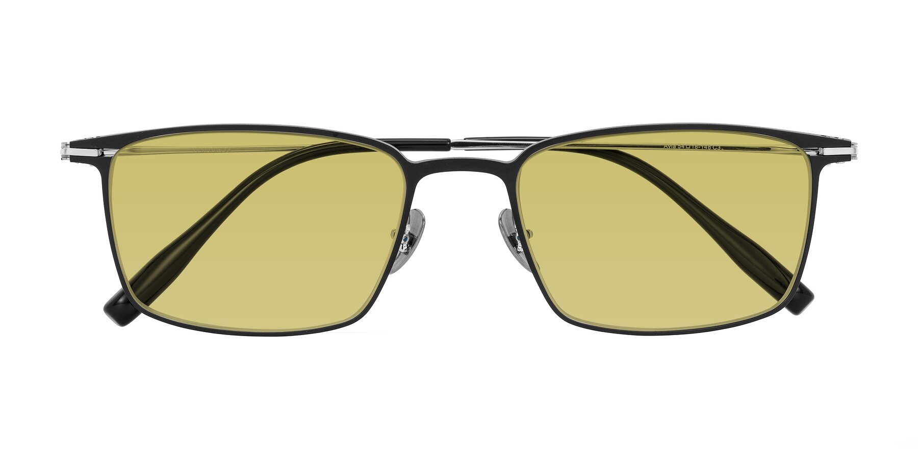 Folded Front of Ayla in Black/Silver with Medium Champagne Tinted Lenses