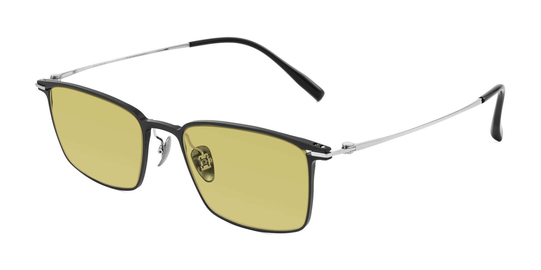 Angle of Ayla in Black/Silver with Medium Champagne Tinted Lenses