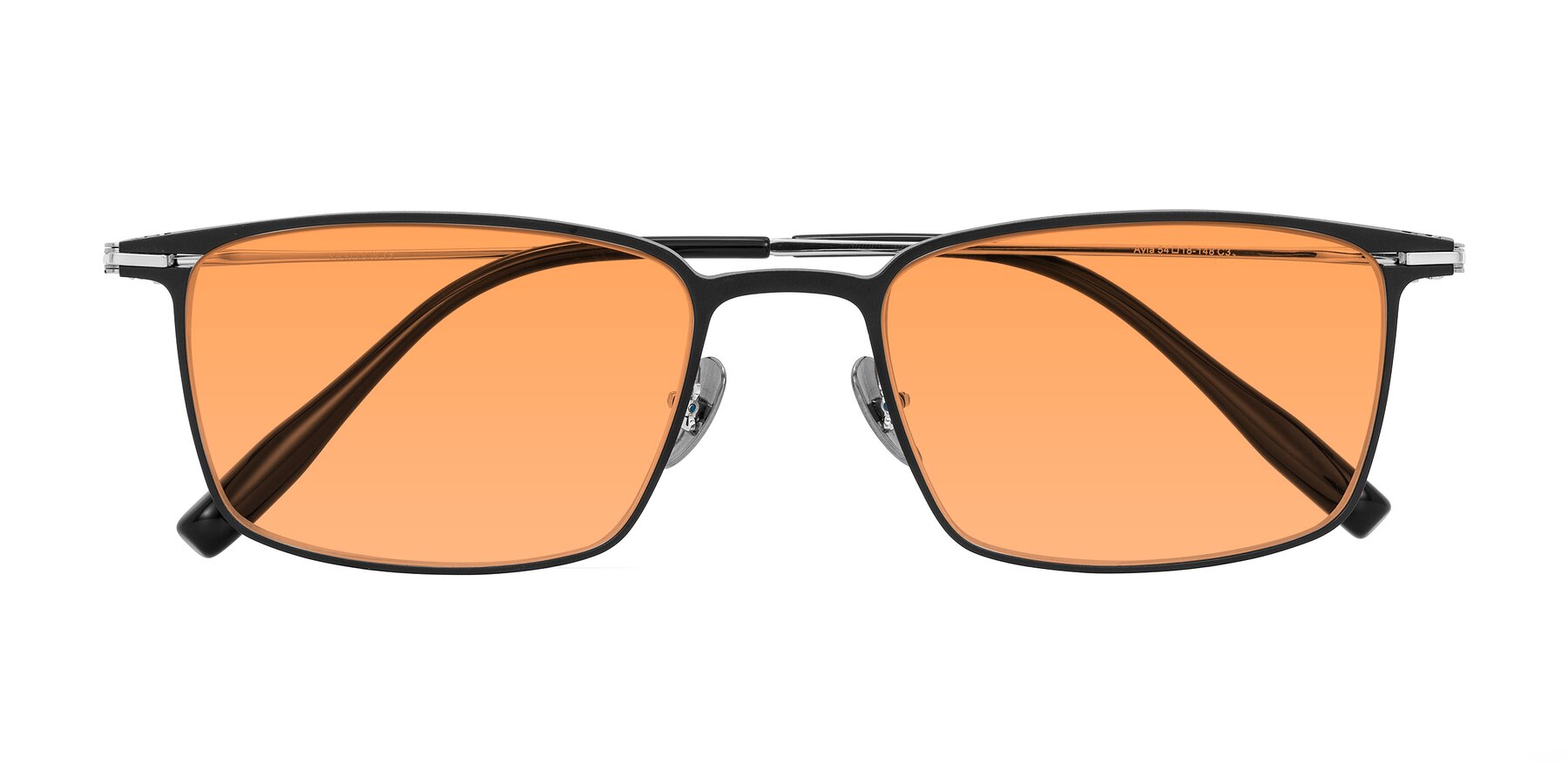 Folded Front of Ayla in Black/Silver with Medium Orange Tinted Lenses