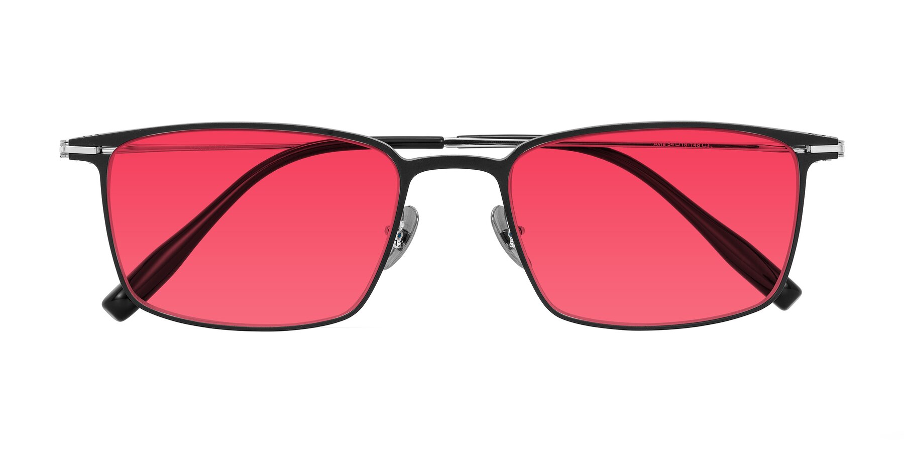 Folded Front of Ayla in Black/Silver with Red Tinted Lenses