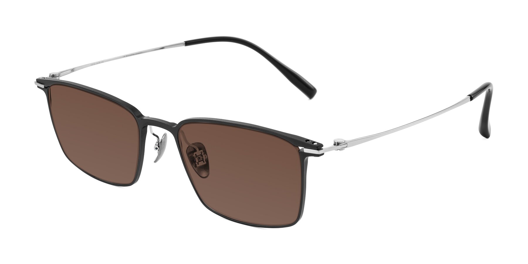 Angle of Ayla in Black/Silver with Brown Tinted Lenses