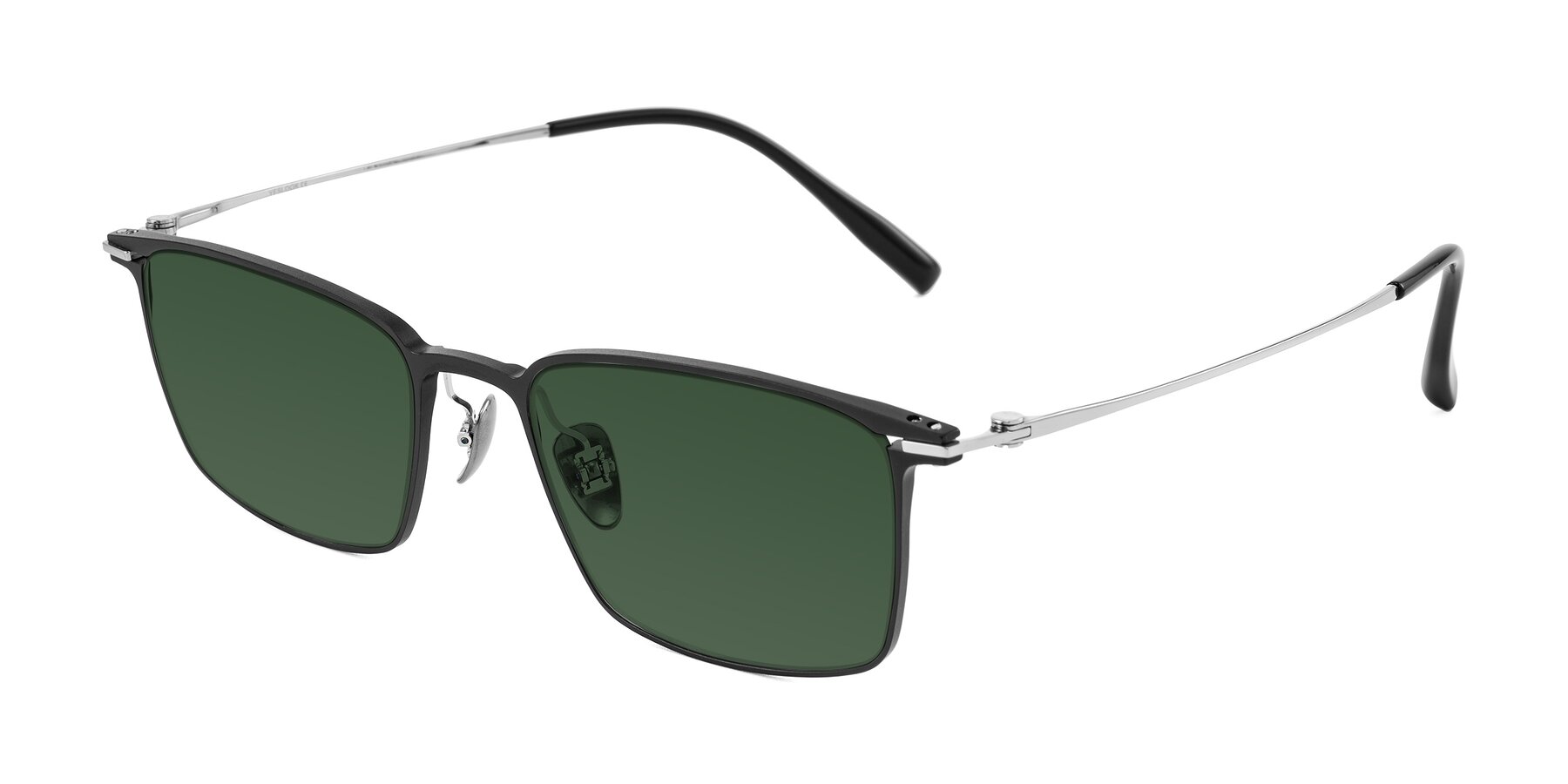 Angle of Ayla in Black/Silver with Green Tinted Lenses