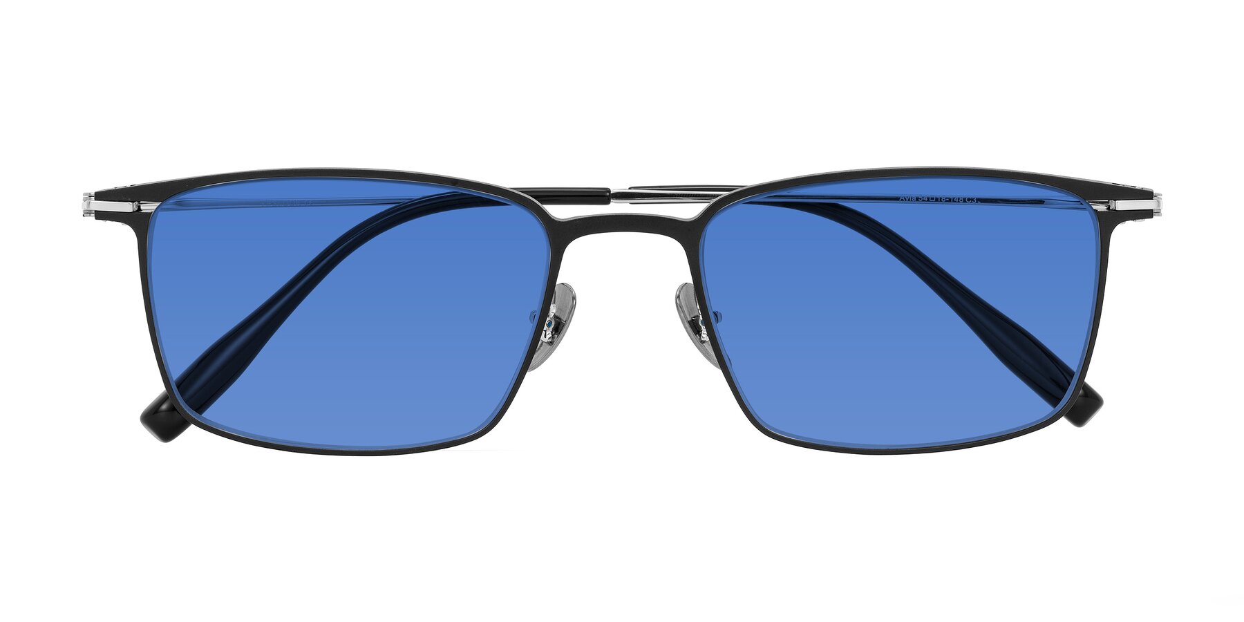 Folded Front of Ayla in Black/Silver with Blue Tinted Lenses