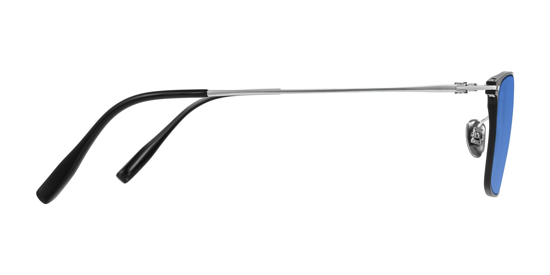 Side of Ayla in Black/Silver with Blue Tinted Lenses