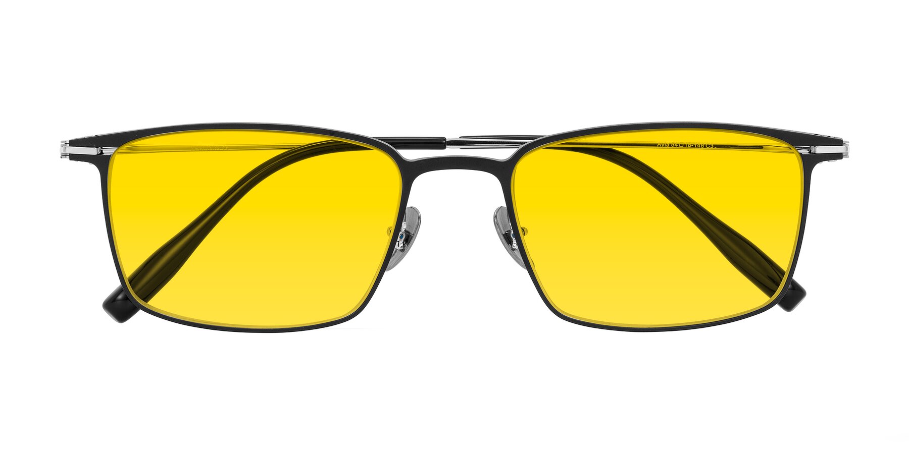 Folded Front of Ayla in Black/Silver with Yellow Tinted Lenses