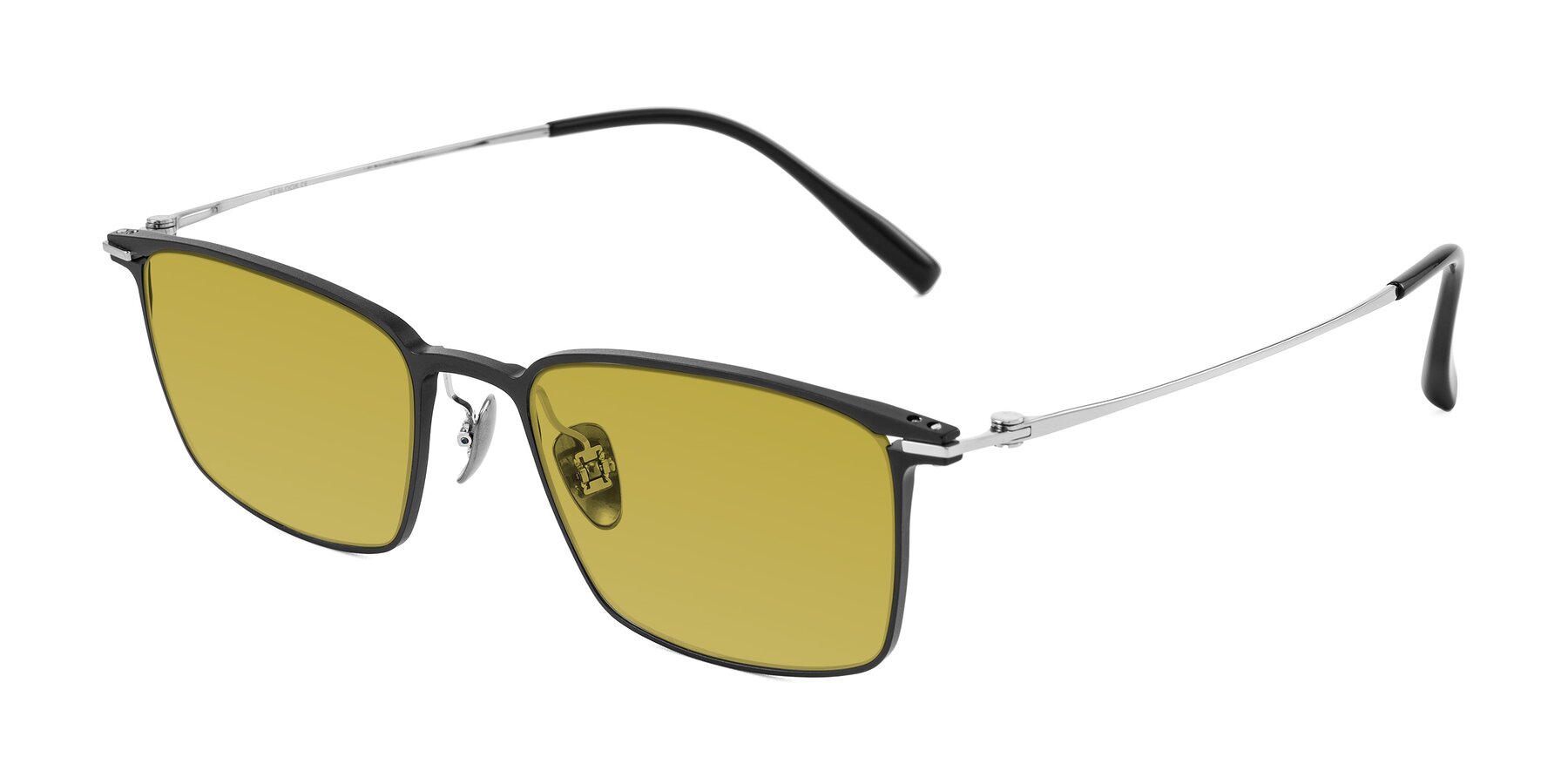 Angle of Ayla in Black/Silver with Champagne Tinted Lenses