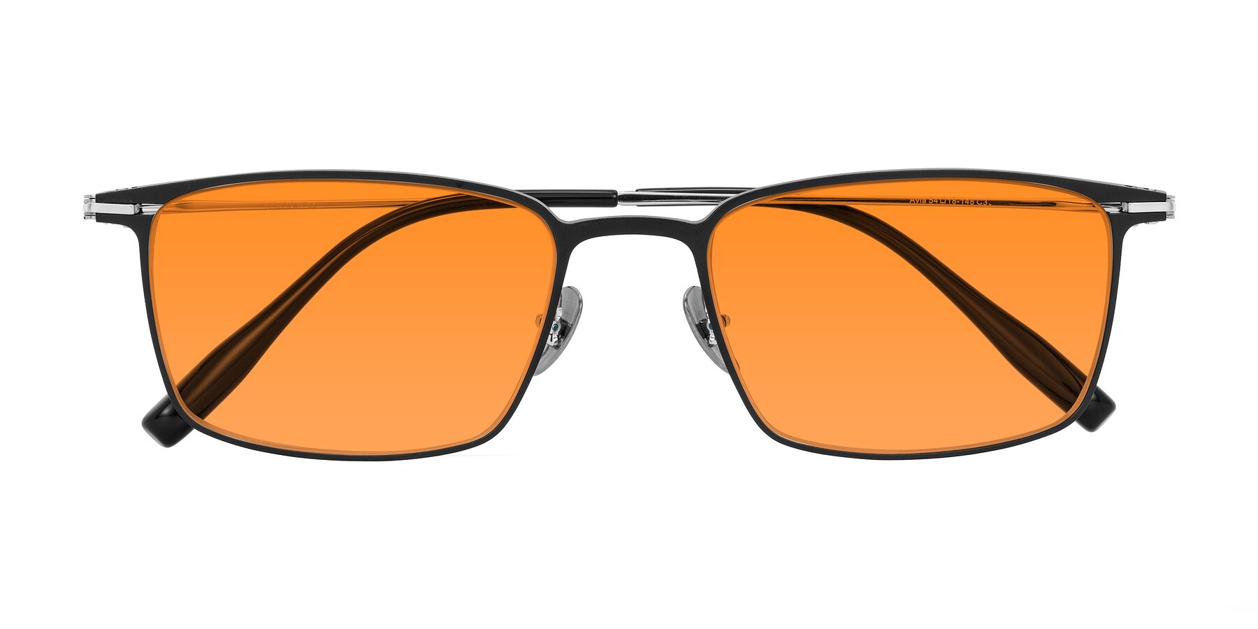 Folded Front of Ayla in Black/Silver with Orange Tinted Lenses