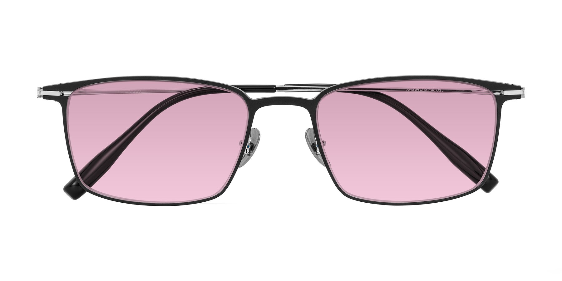 Folded Front of Ayla in Black/Silver with Light Wine Tinted Lenses