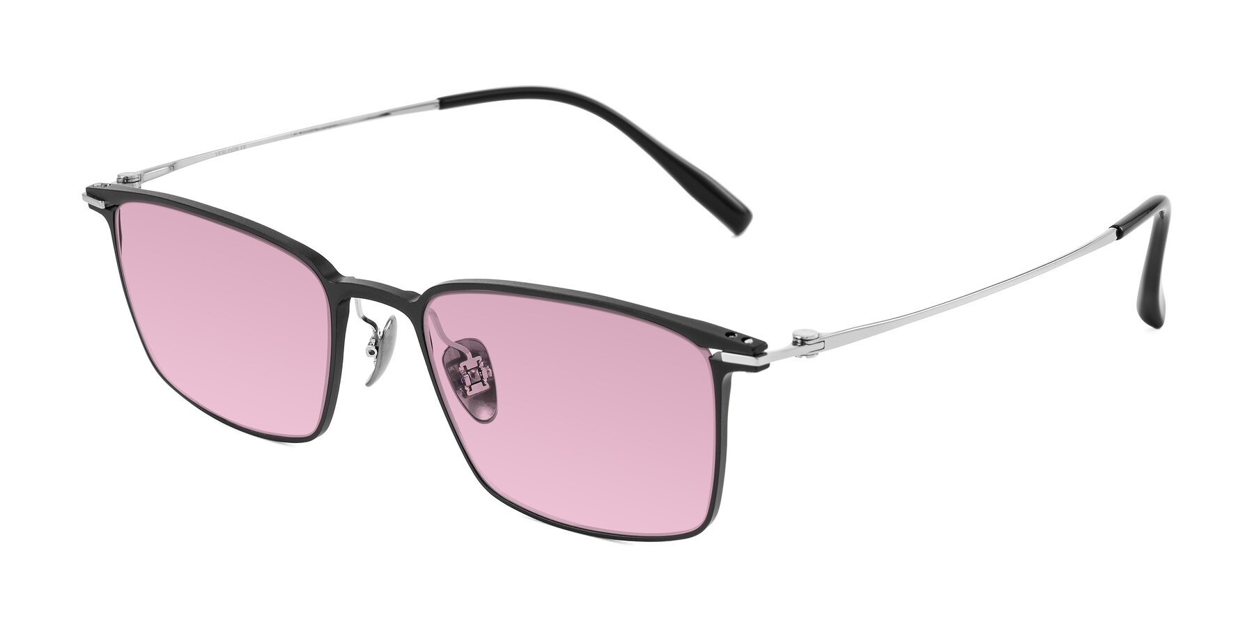Angle of Ayla in Black/Silver with Light Wine Tinted Lenses