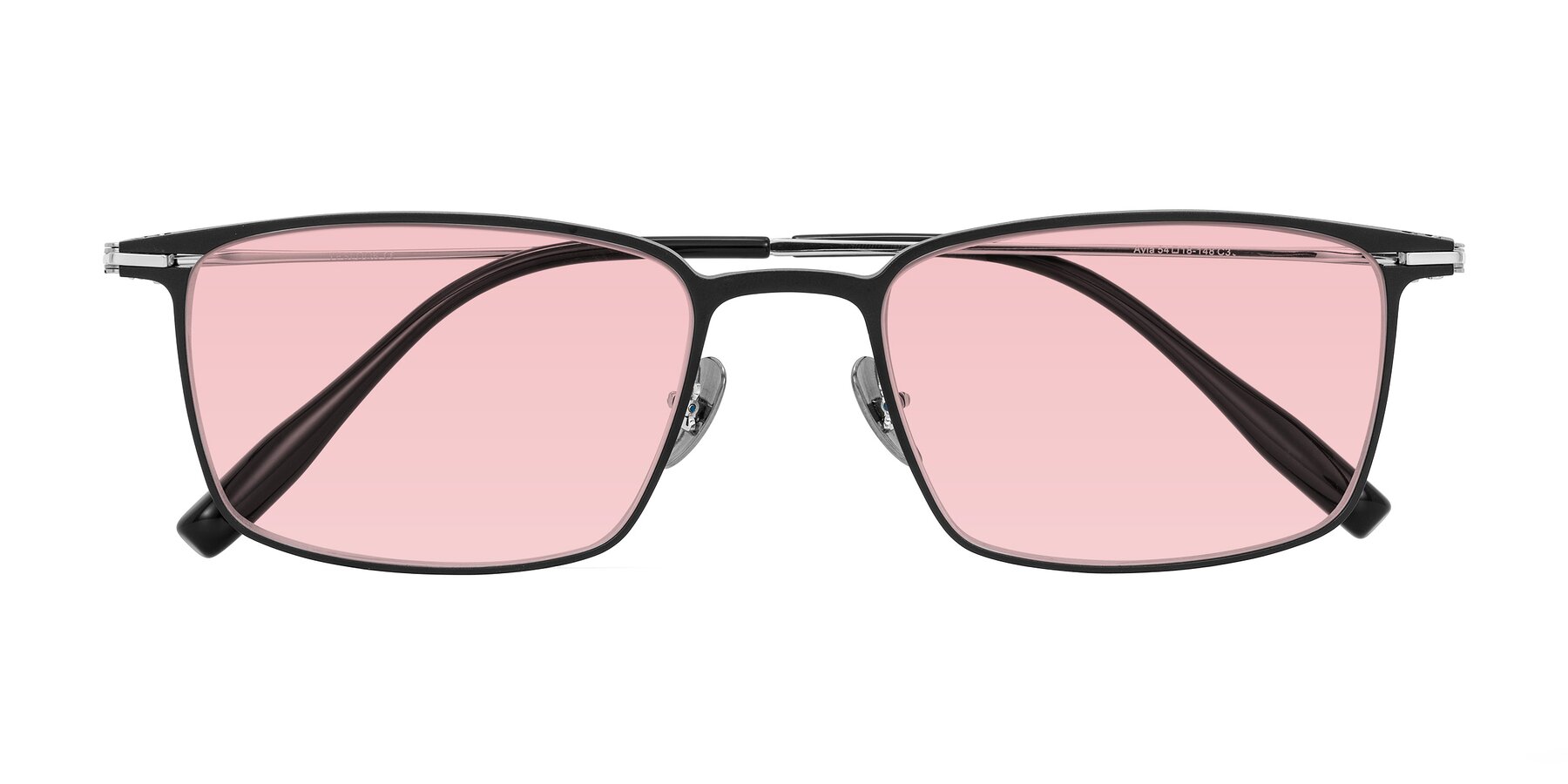 Folded Front of Ayla in Black/Silver with Light Garnet Tinted Lenses