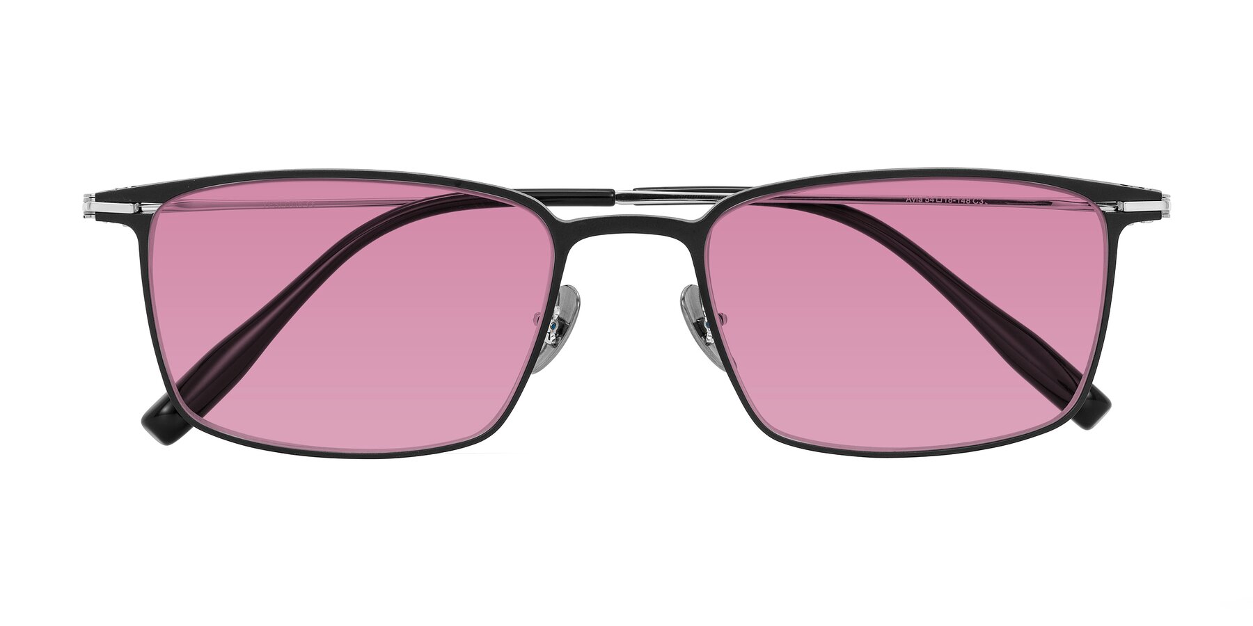 Folded Front of Ayla in Black/Silver with Medium Wine Tinted Lenses