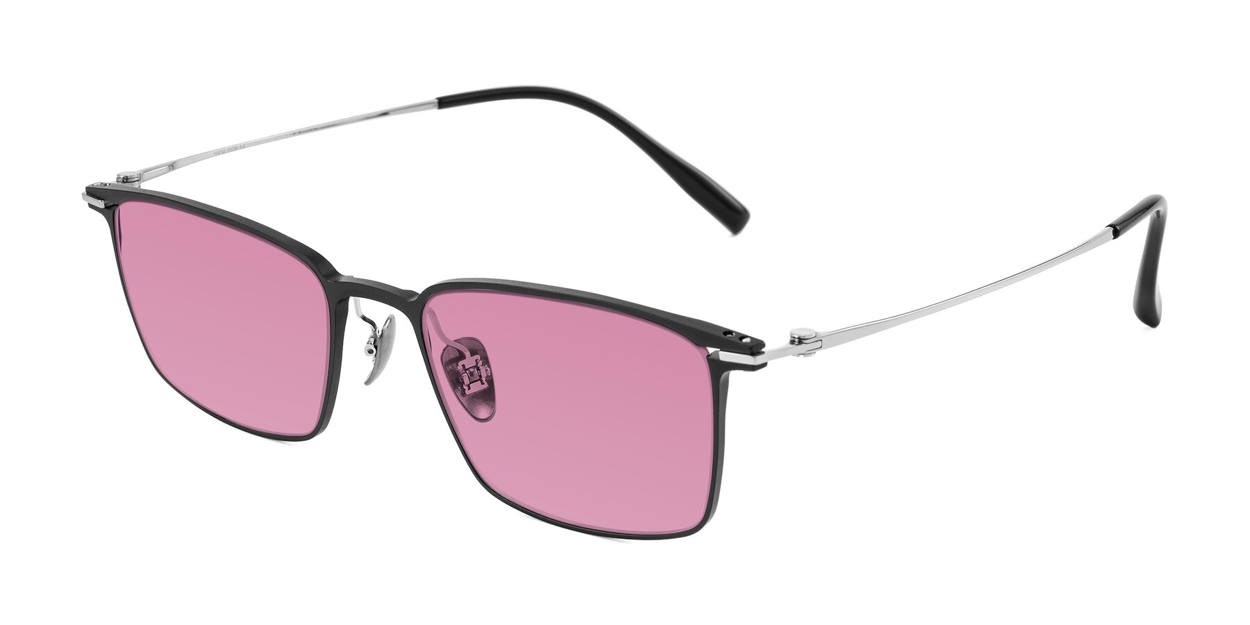 Angle of Ayla in Black/Silver with Medium Wine Tinted Lenses