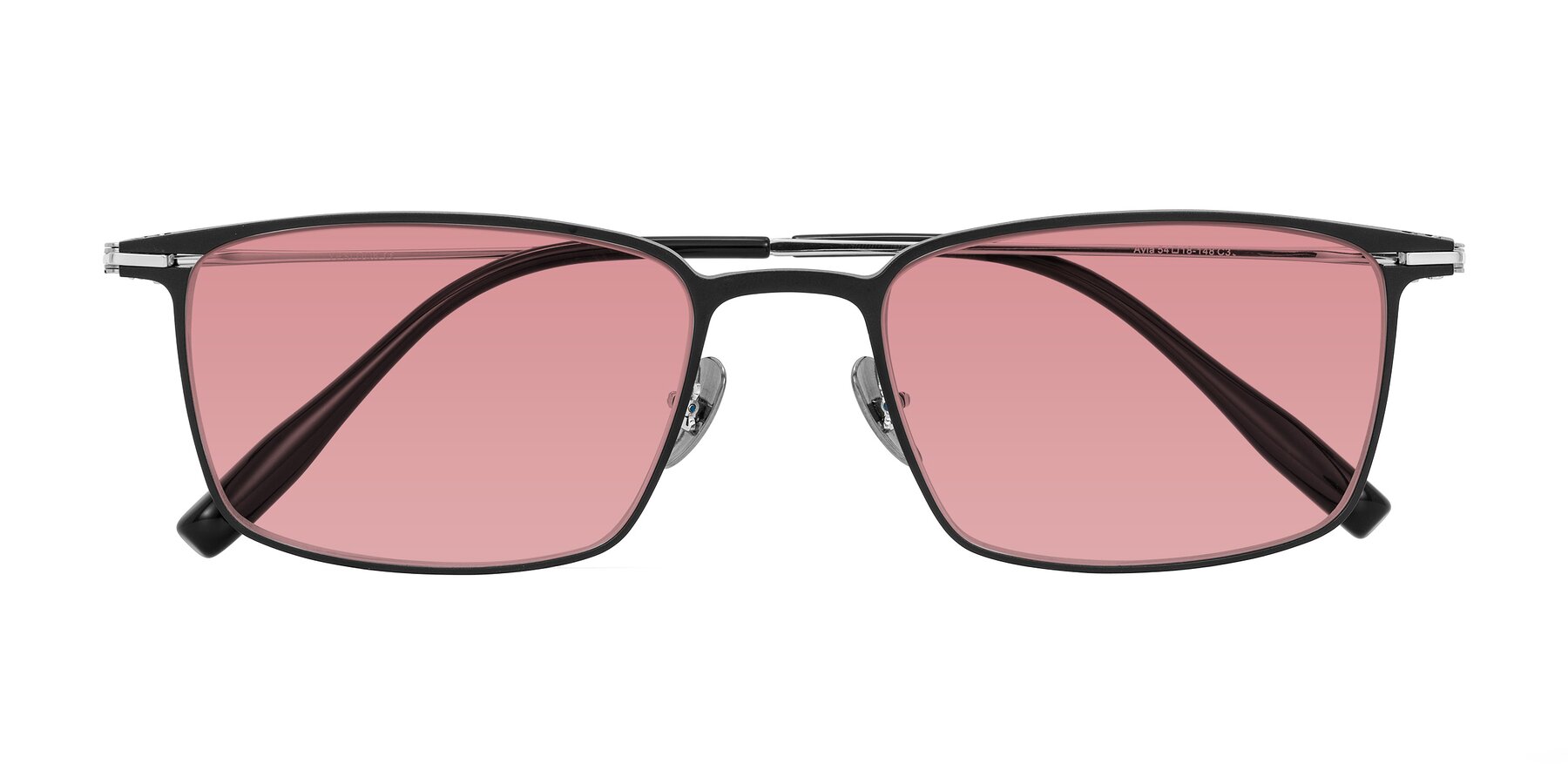 Folded Front of Ayla in Black/Silver with Medium Garnet Tinted Lenses