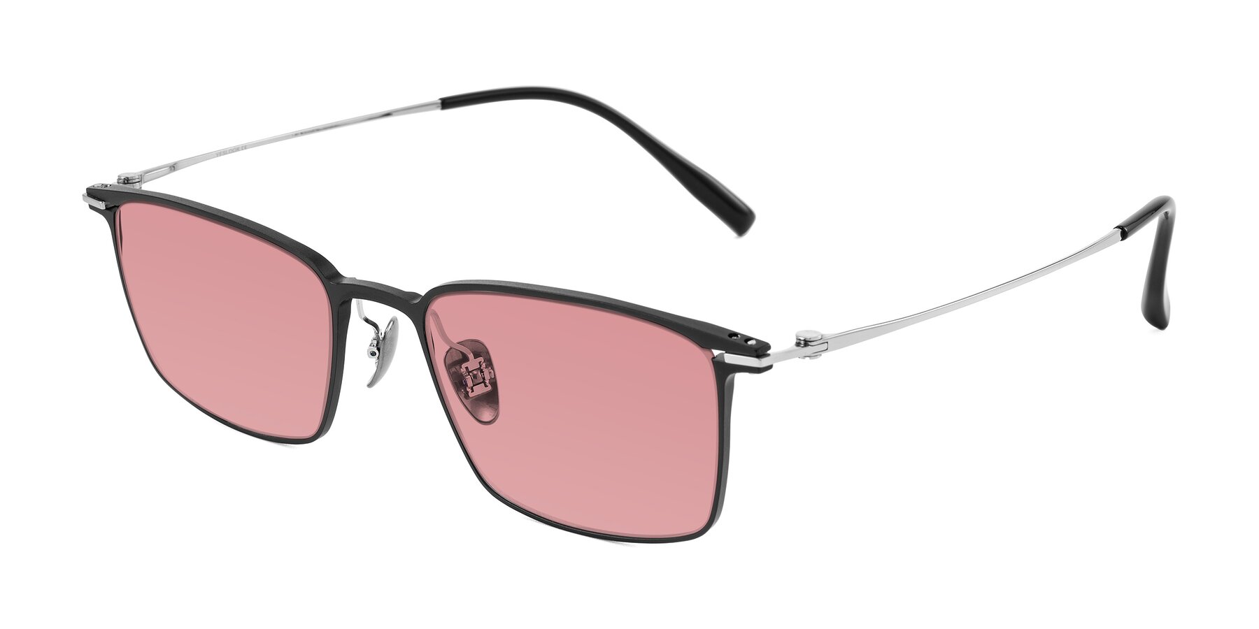 Angle of Ayla in Black/Silver with Medium Garnet Tinted Lenses