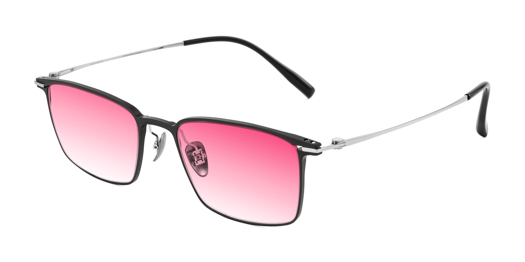 Angle of Ayla in Black/Silver with Pink Gradient Lenses