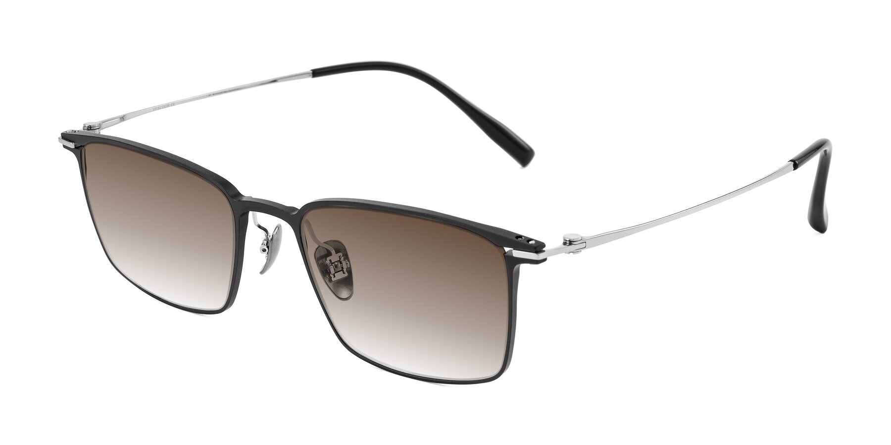 Angle of Ayla in Black/Silver with Brown Gradient Lenses