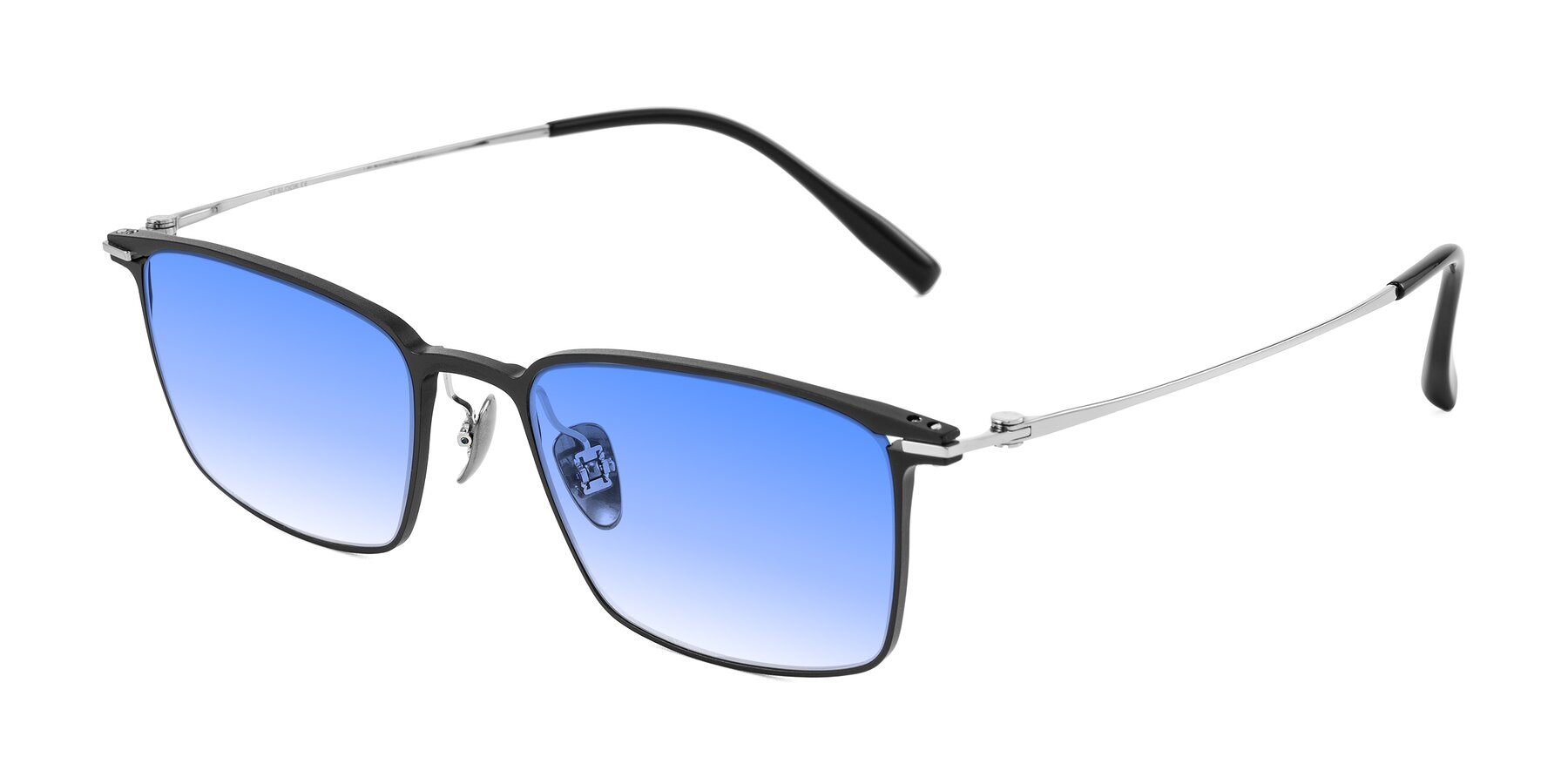 Angle of Ayla in Black/Silver with Blue Gradient Lenses