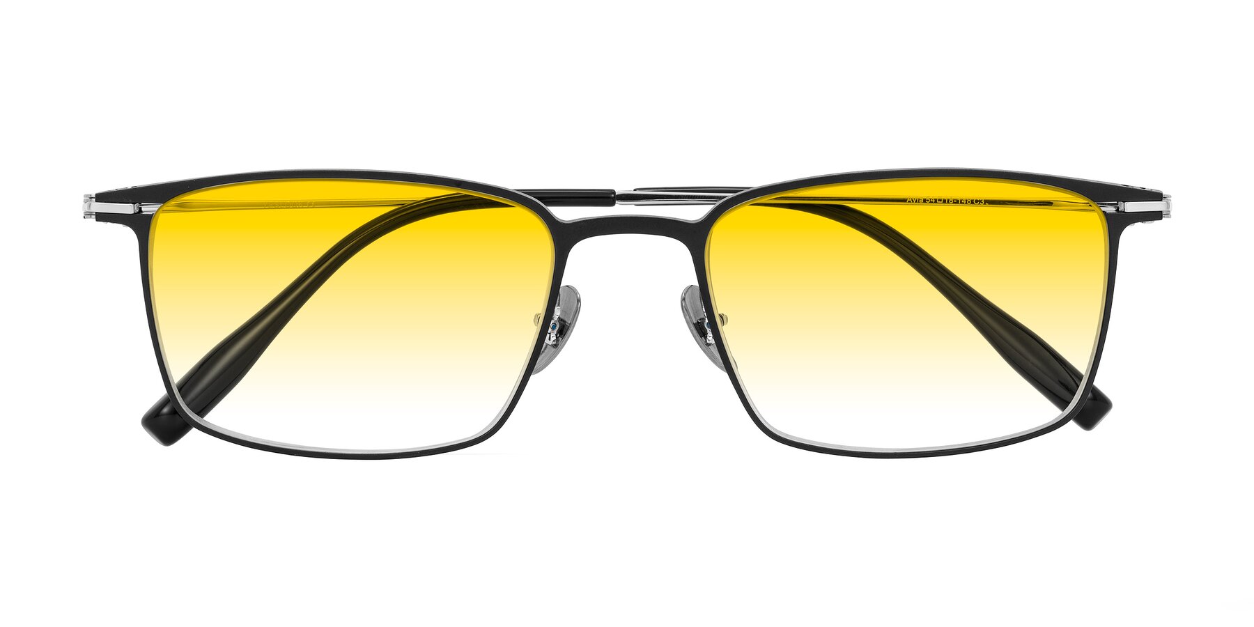 Folded Front of Ayla in Black/Silver with Yellow Gradient Lenses