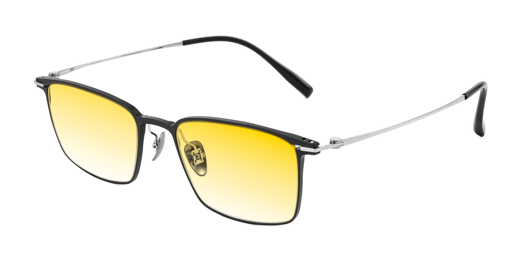 Angle of Ayla in Black/Silver with Yellow Gradient Lenses
