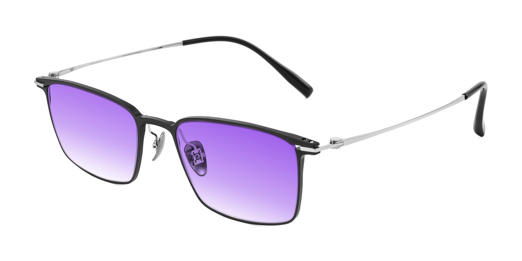 Angle of Ayla in Black/Silver with Purple Gradient Lenses
