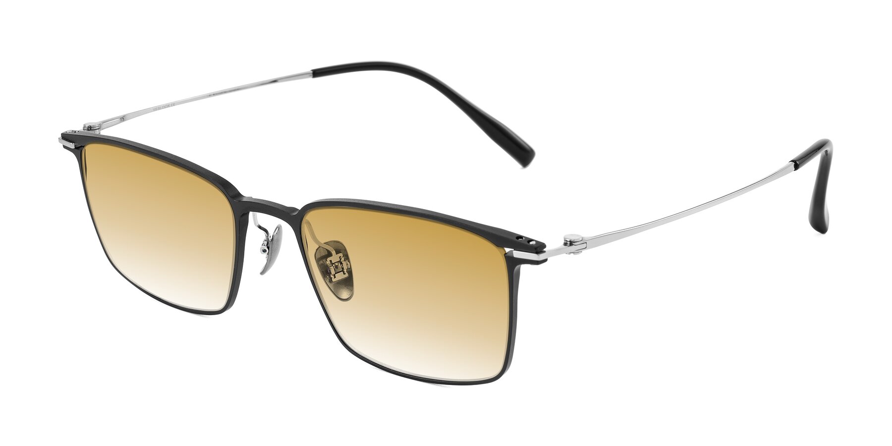 Angle of Ayla in Black/Silver with Champagne Gradient Lenses