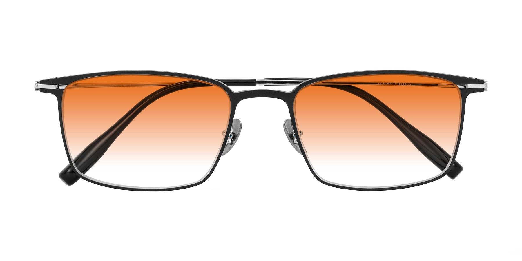 Folded Front of Ayla in Black/Silver with Orange Gradient Lenses