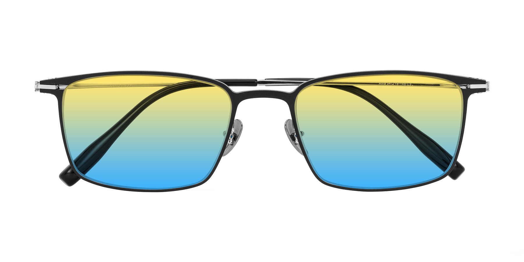 Folded Front of Ayla in Black/Silver with Yellow / Blue Gradient Lenses