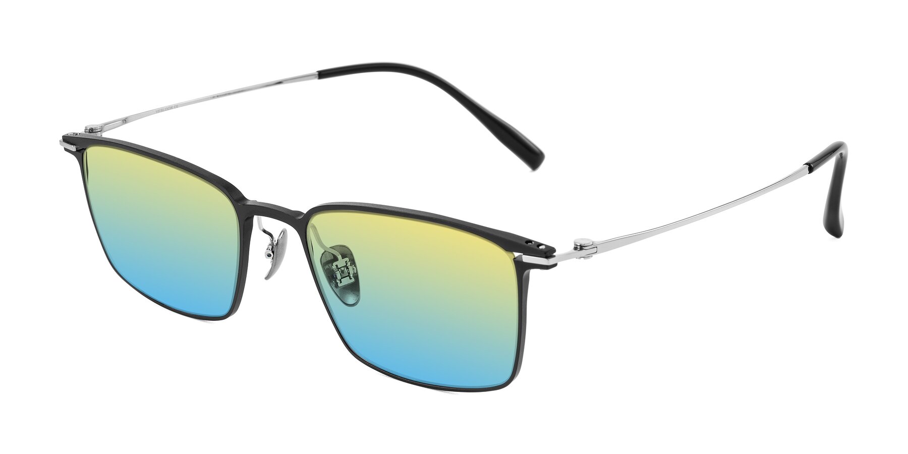 Angle of Ayla in Black/Silver with Yellow / Blue Gradient Lenses