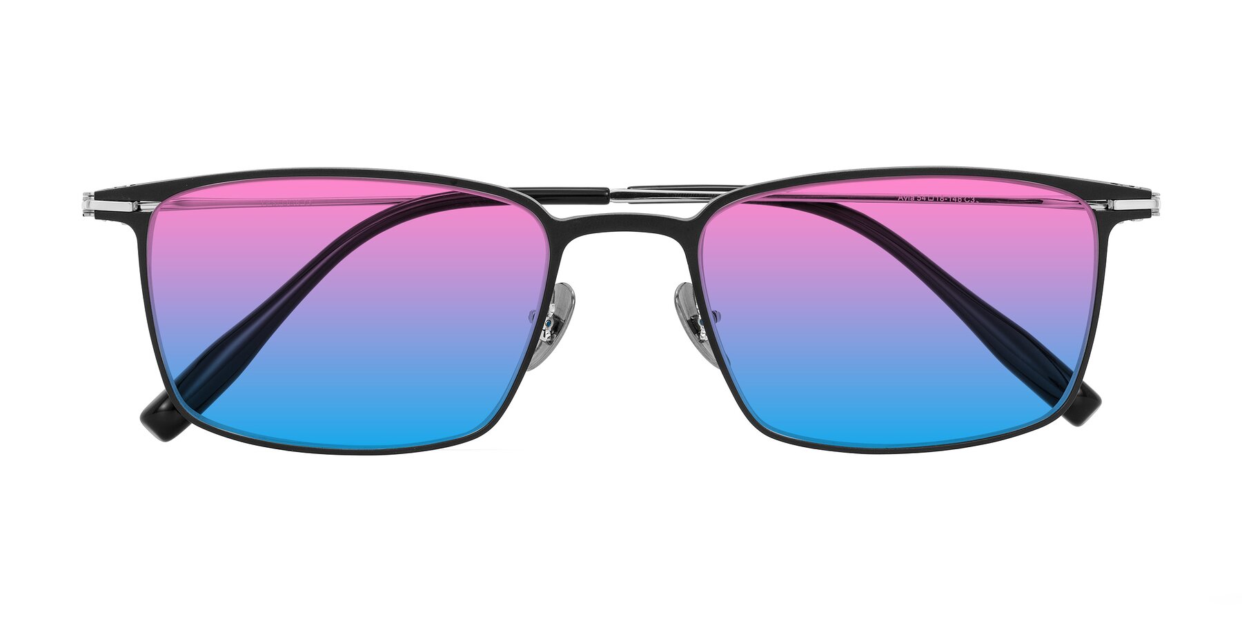 Folded Front of Ayla in Black/Silver with Pink / Blue Gradient Lenses