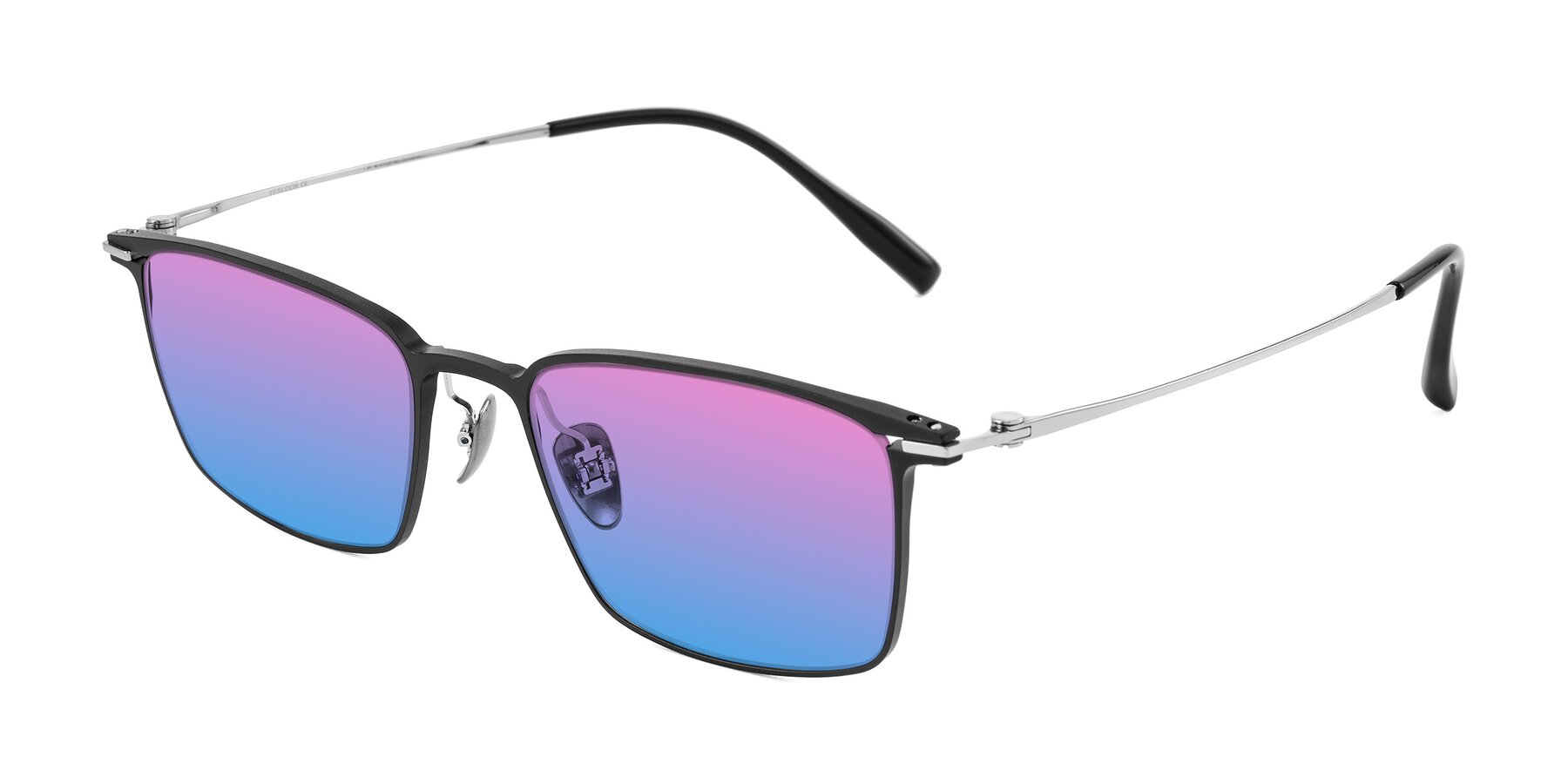Angle of Ayla in Black/Silver with Pink / Blue Gradient Lenses