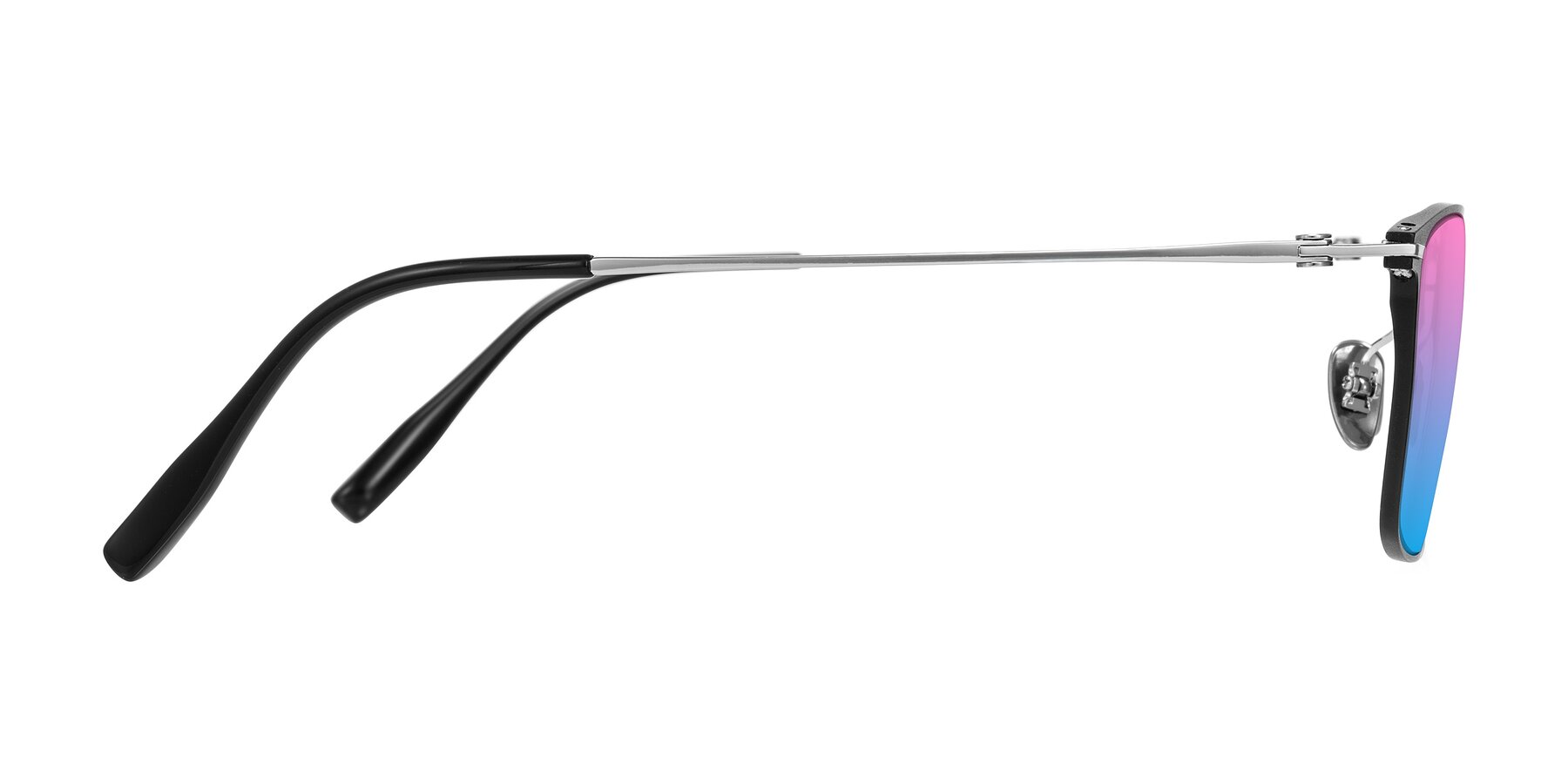 Side of Ayla in Black/Silver with Pink / Blue Gradient Lenses