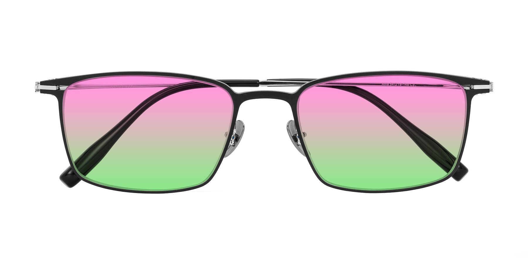 Folded Front of Ayla in Black/Silver with Pink / Green Gradient Lenses