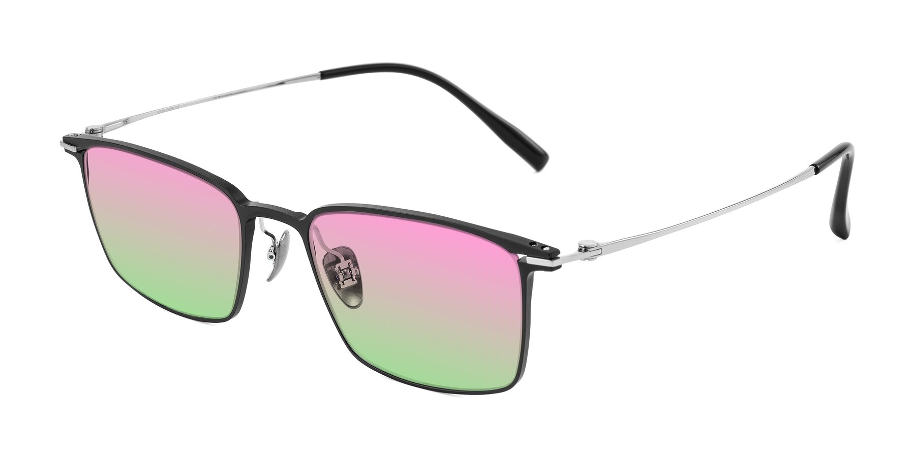 Angle of Ayla in Black/Silver with Pink / Green Gradient Lenses