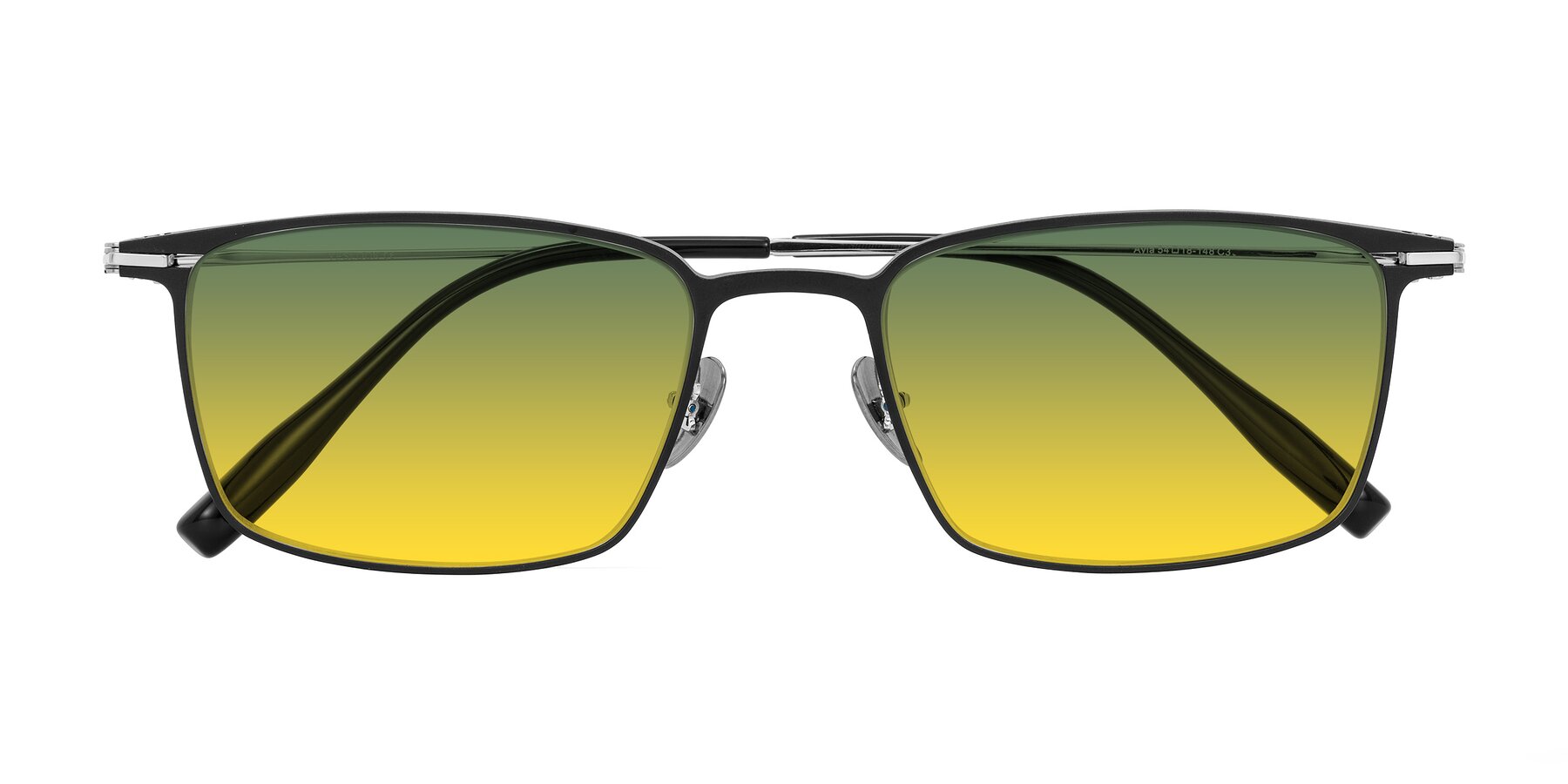 Folded Front of Ayla in Black/Silver with Green / Yellow Gradient Lenses